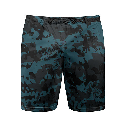 Мужские спортивные шорты Тёмно-синий камуфляж / 3D-принт – фото 1