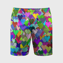 Мужские спортивные шорты Орнамент из разноцветных сердечек - валентинка