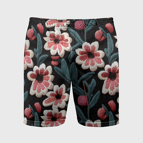 Мужские спортивные шорты Эффект вышивки цветы / 3D-принт – фото 1