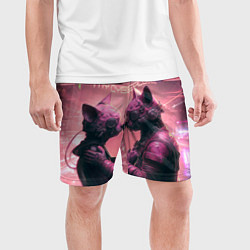 Шорты спортивные мужские Влюбленные кибер-котики, цвет: 3D-принт — фото 2