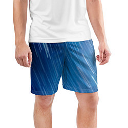Шорты спортивные мужские Белые полосы на синем фоне, цвет: 3D-принт — фото 2