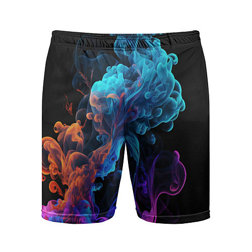 Мужские спортивные шорты Неоновый цветной дым на черном фоне / 3D-принт – фото 1