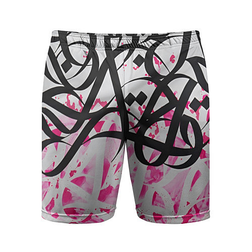 Мужские спортивные шорты Черно-розовая каллиграфия / 3D-принт – фото 1