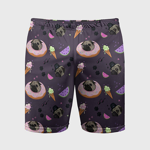 Мужские спортивные шорты Паттерн с мопсами и едой / 3D-принт – фото 1