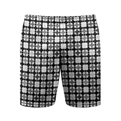 Шорты спортивные мужские Черно-белый геометрический мелкий узор, цвет: 3D-принт