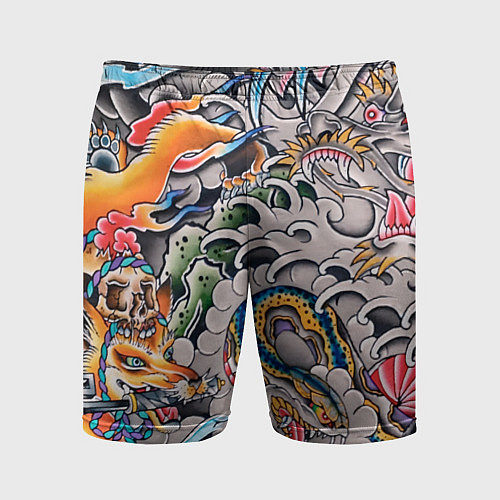 Мужские спортивные шорты Иредзуми: дракон и лис / 3D-принт – фото 1