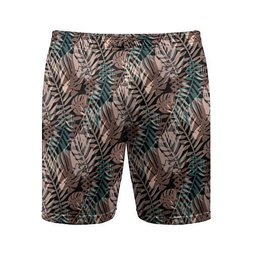Мужские спортивные шорты Тропический коричнево серый узор / 3D-принт – фото 1