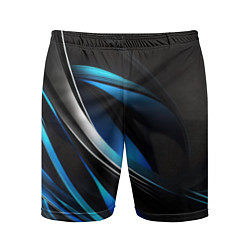 Шорты спортивные мужские Абстрактные синие и белые линии на черном фоне, цвет: 3D-принт