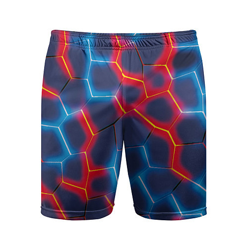 Мужские спортивные шорты Красный и синий неон / 3D-принт – фото 1