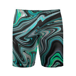 Шорты спортивные мужские Черно-зеленый флюид арт, цвет: 3D-принт