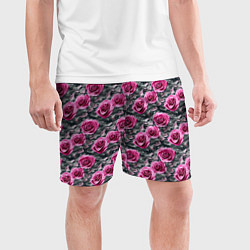 Шорты спортивные мужские Розовые розы с цифровым камуфляжем, цвет: 3D-принт — фото 2