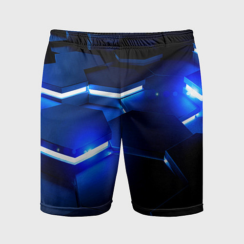 Мужские спортивные шорты Металлические соты с синей подсветкой / 3D-принт – фото 1