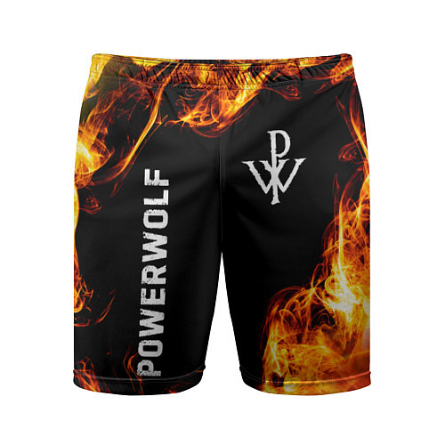 Мужские спортивные шорты Powerwolf и пылающий огонь / 3D-принт – фото 1