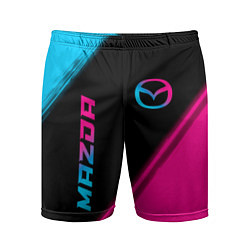 Мужские спортивные шорты Mazda - neon gradient: надпись, символ