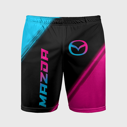 Мужские спортивные шорты Mazda - neon gradient: надпись, символ / 3D-принт – фото 1