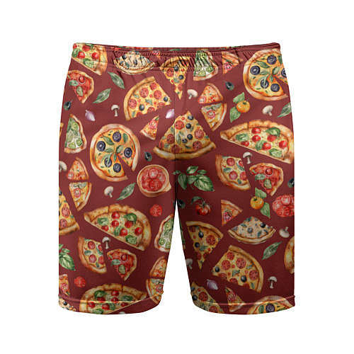 Мужские спортивные шорты Кусочки пиццы ассорти - акварельный паттерн / 3D-принт – фото 1