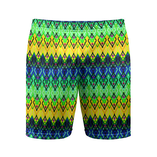 Мужские спортивные шорты Разноцветный желто-синий геометрический орнамент / 3D-принт – фото 1