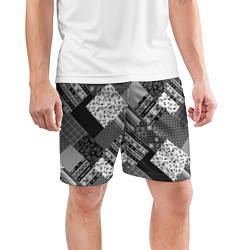 Шорты спортивные мужские Черно белый лоскутный узор, цвет: 3D-принт — фото 2