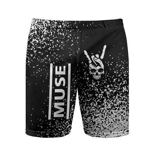 Мужские спортивные шорты Muse и рок символ на темном фоне / 3D-принт – фото 1