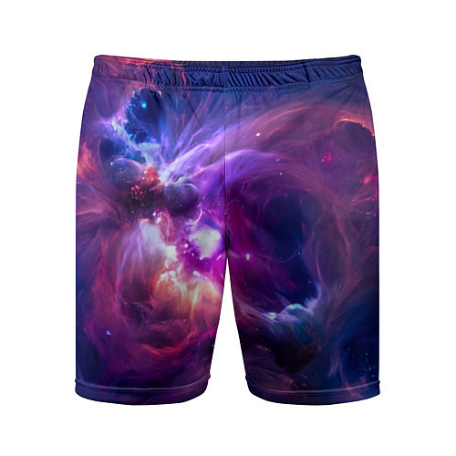 Мужские спортивные шорты Небула в космосе в фиолетовых тонах - нейронная се / 3D-принт – фото 1