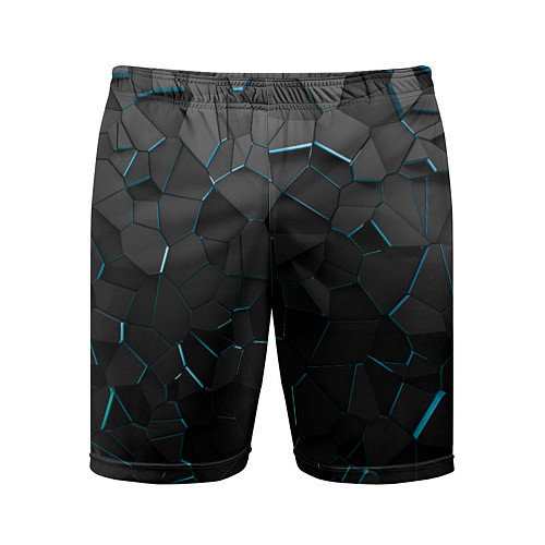 Мужские спортивные шорты Плиты с синей неоновой подсветкой / 3D-принт – фото 1