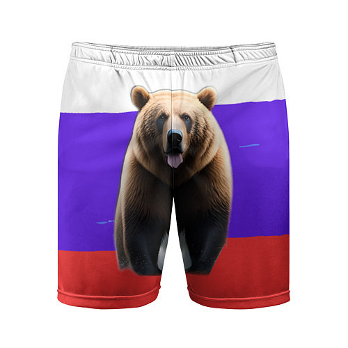 Мужские спортивные шорты Медведь на флаге / 3D-принт – фото 1