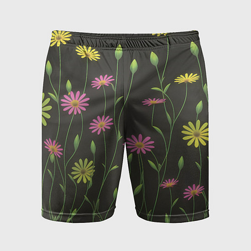 Мужские спортивные шорты Полевые цветочки на темном фоне / 3D-принт – фото 1