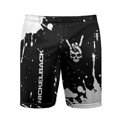 Шорты спортивные мужские Nickelback и рок символ на темном фоне, цвет: 3D-принт
