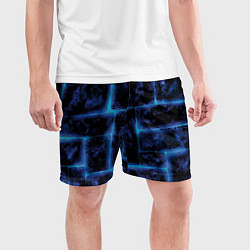 Шорты спортивные мужские Камни и голубой неон, цвет: 3D-принт — фото 2