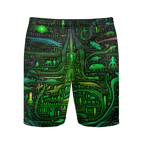 Мужские спортивные шорты Психоделика в зеленом - нейронная сеть / 3D-принт – фото 1