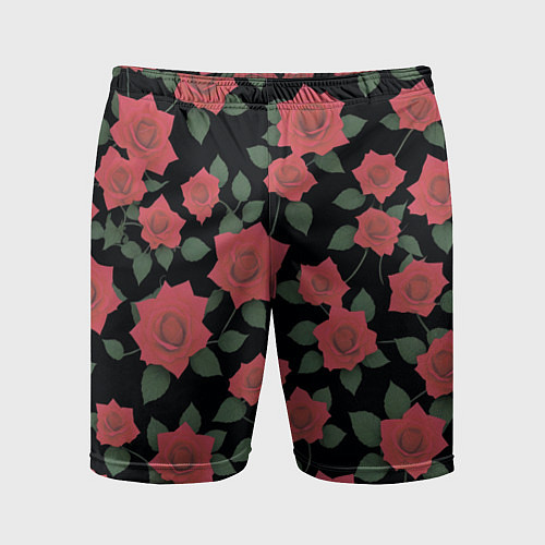 Мужские спортивные шорты Алые розы на черном / 3D-принт – фото 1