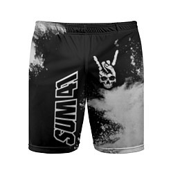 Мужские спортивные шорты Sum41 и рок символ на темном фоне