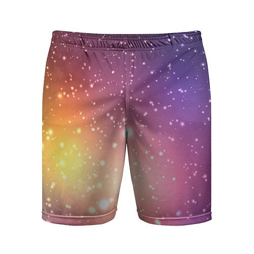 Мужские спортивные шорты Желто фиолетовое свечение и звезды / 3D-принт – фото 1