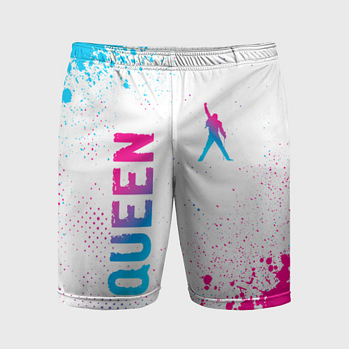 Мужские спортивные шорты Queen neon gradient style: надпись, символ / 3D-принт – фото 1