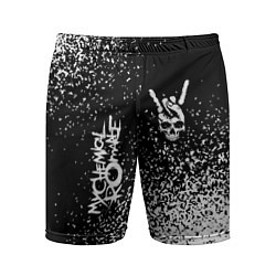 Мужские спортивные шорты My Chemical Romance и рок символ на темном фоне