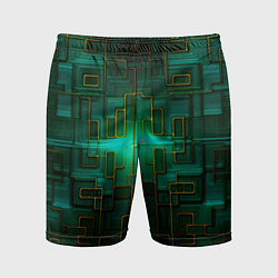 Шорты спортивные мужские Тёмно-зелёная электросхема, цвет: 3D-принт