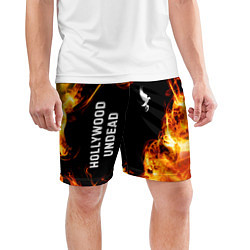 Шорты спортивные мужские Hollywood Undead и пылающий огонь, цвет: 3D-принт — фото 2