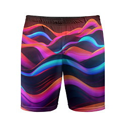 Шорты спортивные мужские Неоновые фиолетовые волны, цвет: 3D-принт