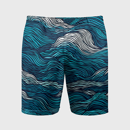 Мужские спортивные шорты Синие волны абстракт / 3D-принт – фото 1