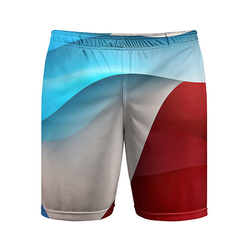 Мужские спортивные шорты Белые синие и красные волны / 3D-принт – фото 1