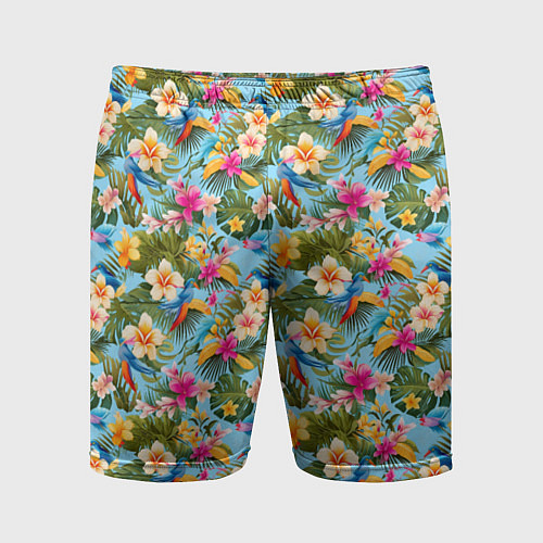 Мужские спортивные шорты Разноцветные цветочки гавайские / 3D-принт – фото 1