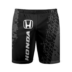 Шорты спортивные мужские Honda speed на темном фоне со следами шин: по-верт, цвет: 3D-принт