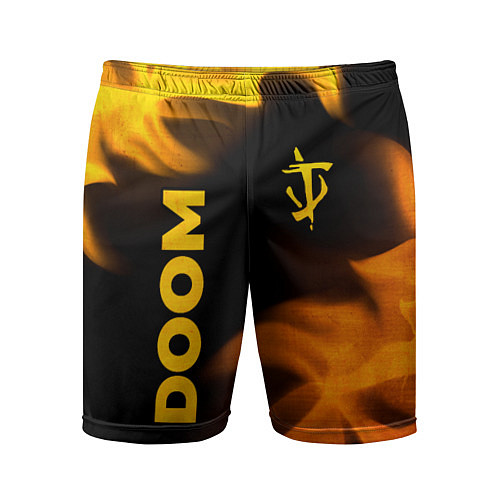 Мужские спортивные шорты Doom - gold gradient: надпись, символ / 3D-принт – фото 1