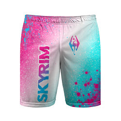 Мужские спортивные шорты Skyrim neon gradient style: надпись, символ
