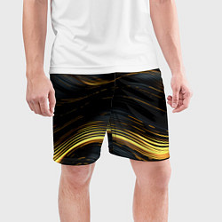Шорты спортивные мужские Золотые волны на черном фоне, цвет: 3D-принт — фото 2