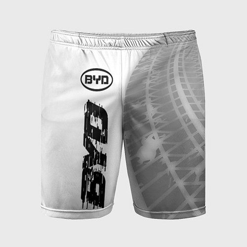 Мужские спортивные шорты BYD speed на светлом фоне со следами шин: по-верти / 3D-принт – фото 1