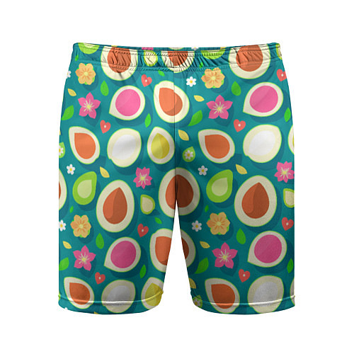 Мужские спортивные шорты Текстура авокадо и цветы / 3D-принт – фото 1