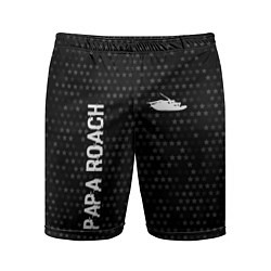 Шорты спортивные мужские Papa Roach glitch на темном фоне: надпись, символ, цвет: 3D-принт