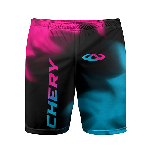 Мужские спортивные шорты Chery - neon gradient: надпись, символ / 3D-принт – фото 1