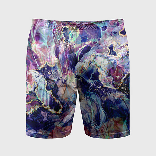 Мужские спортивные шорты Синий флюид, чернильные разводы с блестящими прожи / 3D-принт – фото 1